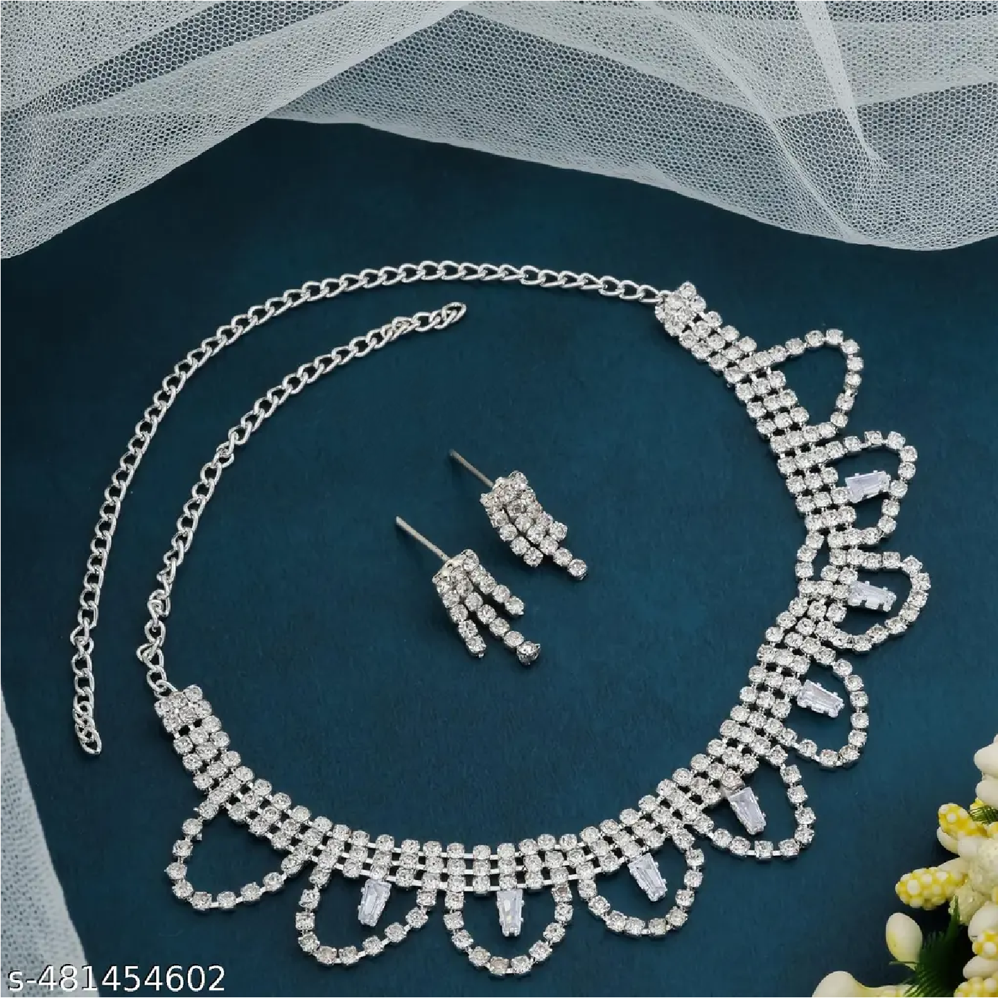 Silver Stone Necklace Set For Women